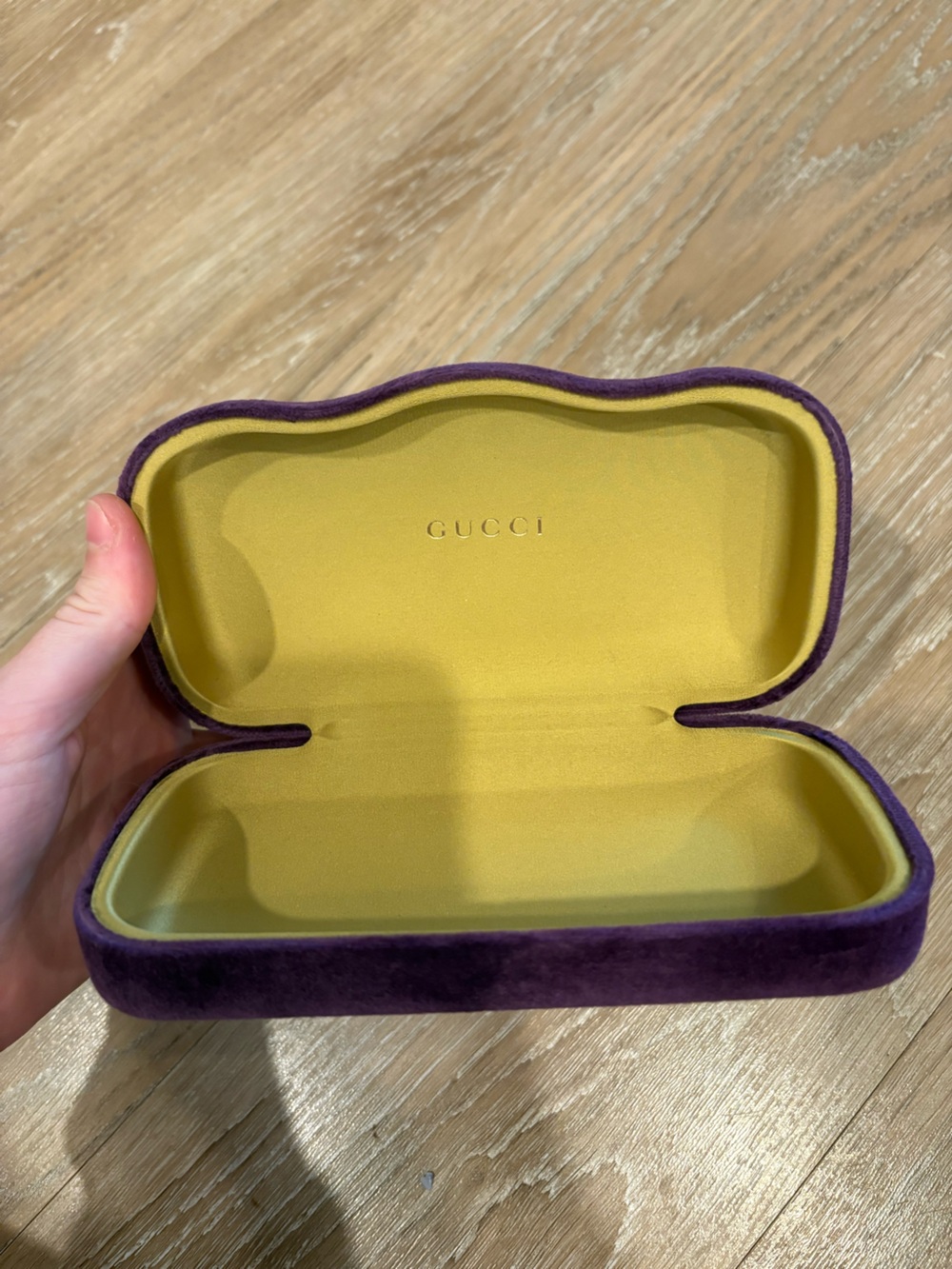 Gucci Purple Velvet Eyewear Case with Yellow Interior
